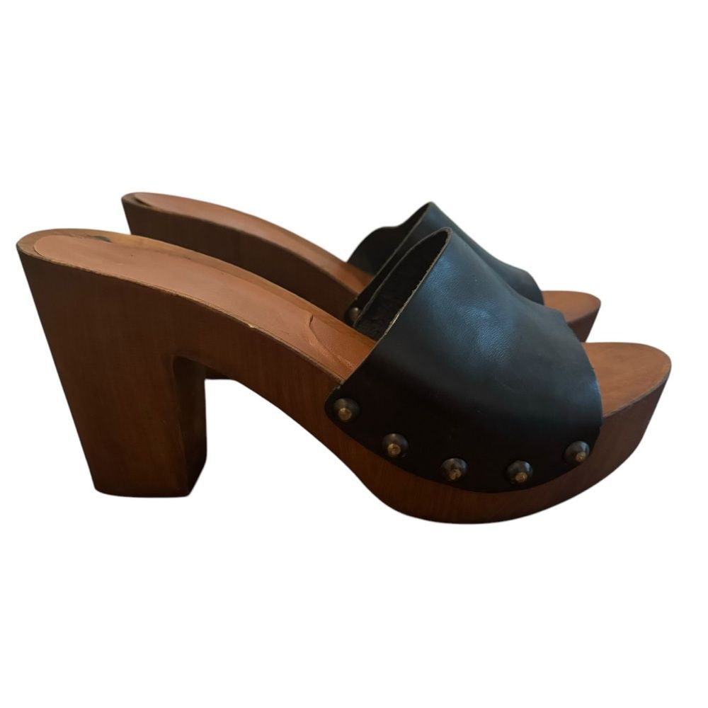 Ariat Black Leather Platform Mule Clogs Size 8 Made in Italy 3” Block Heel Retro - Picture 2 of 12